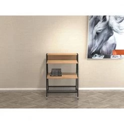 35 in. H Brown Wood 3-Shelf Ladder Bookcase with Open Back and Wheels by Boyel Living -MODWAY store brown boyel living bookcases bookshelves wf j cd 059 31 1000