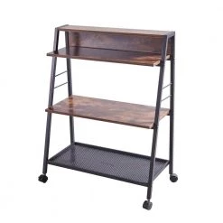 35 in. H Brown Wood 3-Shelf Ladder Bookcase with Open Back and Wheels by Boyel Living