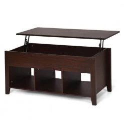 Brown 41 in. Coffee Table with Shelves and Lifting Top by Boyel Living