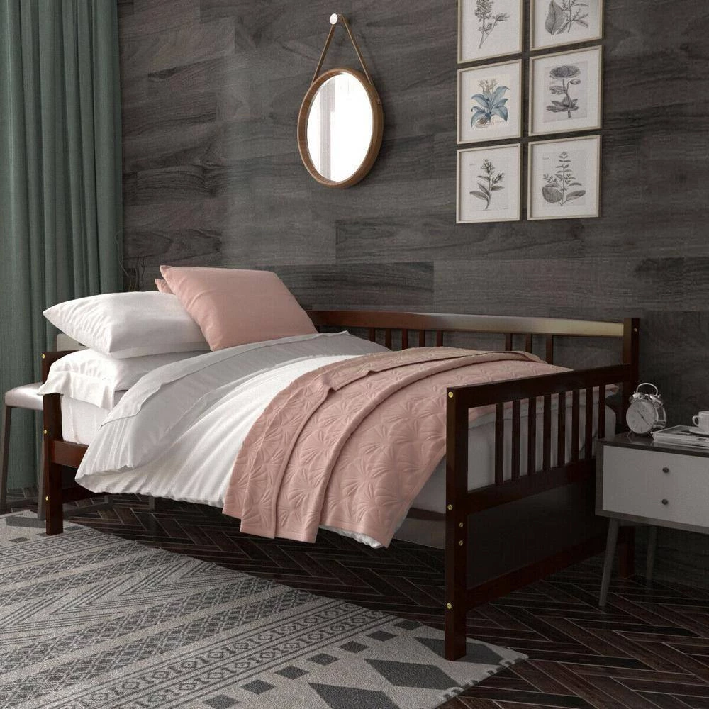 Chocolate Durable Pine Wood Twin Size Slats Daybed with Rails by Boyel Living 8 Chocolate Durable Pine Wood Twin Size Slats Daybed with Rails by Boyel Living - Image 6