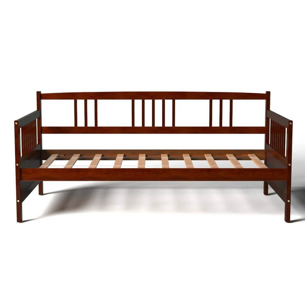 Chocolate Durable Pine Wood Twin Size Slats Daybed with Rails by Boyel Living 3 Chocolate Durable Pine Wood Twin Size Slats Daybed with Rails by Boyel Living