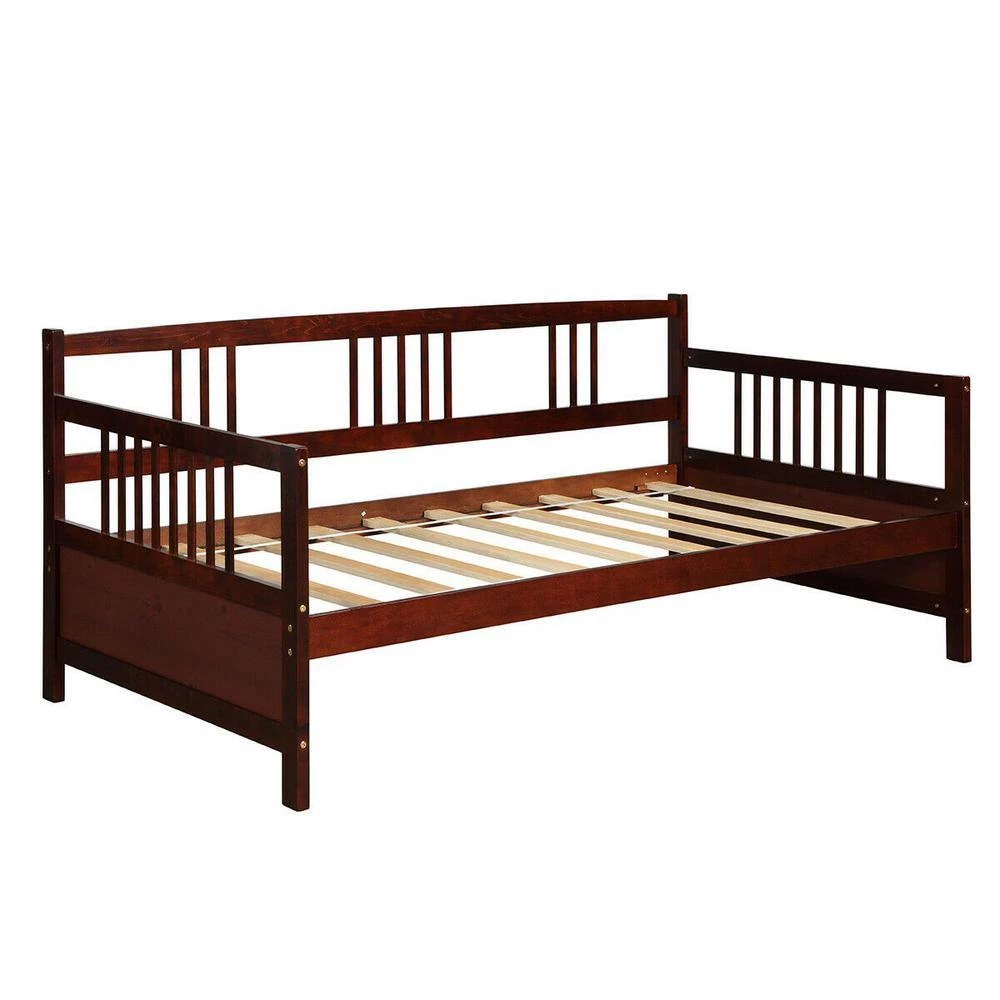 Chocolate Durable Pine Wood Twin Size Slats Daybed with Rails by Boyel Living 5 Chocolate Durable Pine Wood Twin Size Slats Daybed with Rails by Boyel Living - Image 3