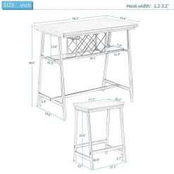 5-Piece Dark Brown Counter Height Table Set with Wine Rack and Glass Holder Industrial Bar Dining Set for Home by Boyel Living -MODWAY store brown boyel living dining room sets tm wf195375aap 4f 1000