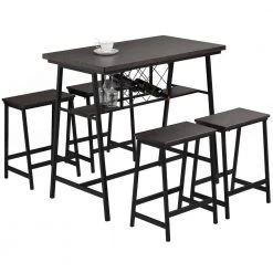 5-Piece Dark Brown Counter Height Table Set with Wine Rack and Glass Holder Industrial Bar Dining Set for Home by Boyel Living -MODWAY store brown boyel living dining room sets tm wf195375aap c3 1000
