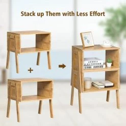 16 in. Brown 2-Piece Bamboo Side End Tables Nightstands with Shelf by Boyel Living -MODWAY store brown boyel living end side tables hysn 61736 1f 1000