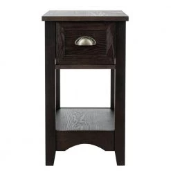 22 in. Brown Chair Side End Table with Drawer Nightstand by Boyel Living