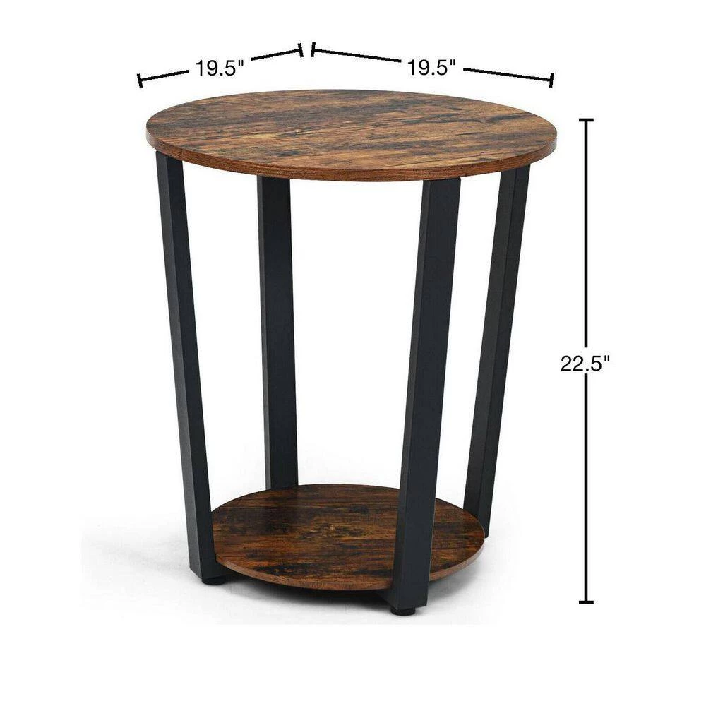 19.5 in. W Brown 2-tier Round End Table with Storage Shelf and Metal Frame by Boyel Living 5 19.5 in. W Brown 2-tier Round End Table with Storage Shelf and Metal Frame by Boyel Living - Image 3