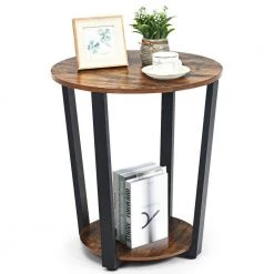 19.5 in. W Brown 2-tier Round End Table with Storage Shelf and Metal Frame by Boyel Living 13 19.5 in. W Brown 2-tier Round End Table with Storage Shelf and Metal Frame by Boyel Living -MODWAY store brown boyel living end side tables hysn 63074cf 4f 1000
