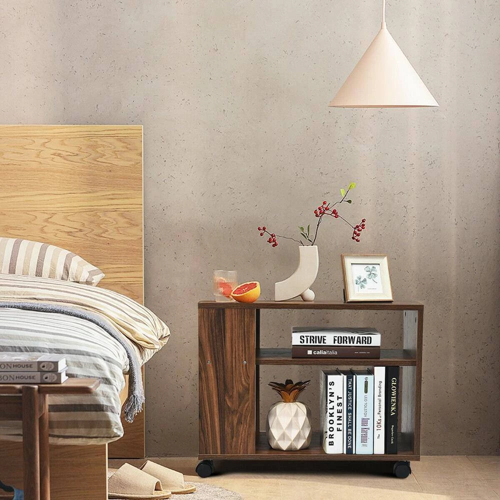 23.5 in. Brown Side End Table with Casters and Shelves by Boyel Living 4 23.5 in. Brown Side End Table with Casters and Shelves by Boyel Living - Image 2