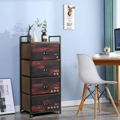 12 in. 4-Drawer Dark-brown Fabric Dresser Storage Tower Nightstand by Boyel Living -MODWAY store brown boyel living nightstands hysn 63121 31 1000