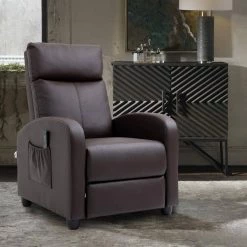 Comfortable Brown Faux Leather Massage Recliner with Sturdy Wood Structure and Remote Control by Boyel Living -MODWAY store brown boyel living recliners lwp1021cmbn 31 1000