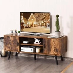 47 in. Brown Industrial TV Stand Fits TVs Up to 55 in with Storage Cabinets by Boyel Living -MODWAY store brown boyel living tv stands hysn 64409cf 4f 1000