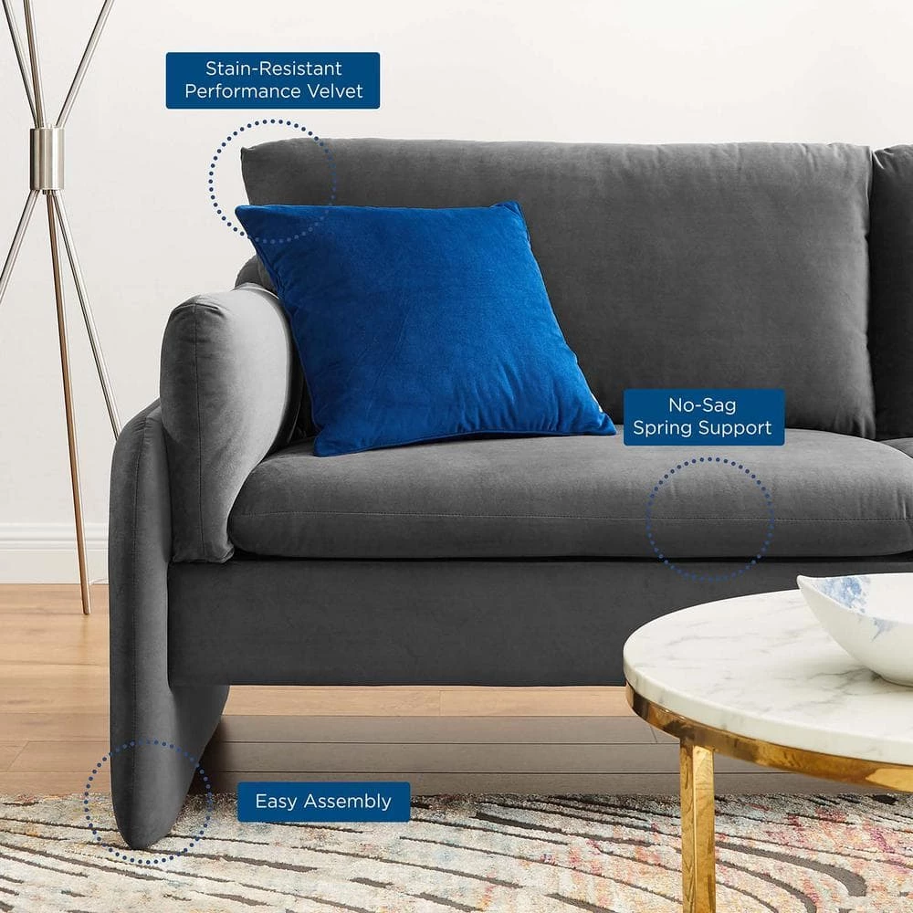 Indicate 80.5 in. Charcoal Performance Velvet Sofa by MODWAY 9 Indicate 80.5 in. Charcoal Performance Velvet Sofa by MODWAY - Image 7