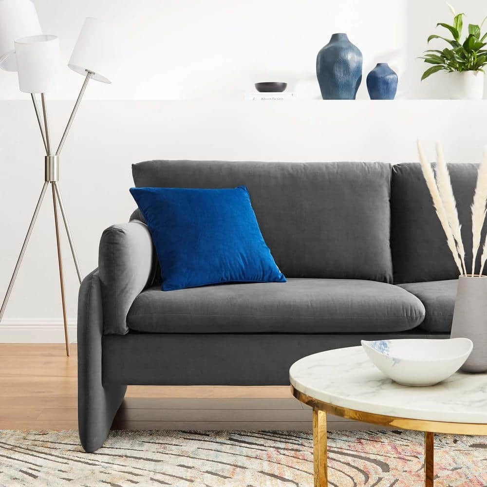 Indicate 80.5 in. Charcoal Performance Velvet Sofa by MODWAY 10 Indicate 80.5 in. Charcoal Performance Velvet Sofa by MODWAY - Image 8