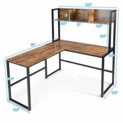 Brown 55 in. Large Industrial Iron Framed L-Shaped Desk Computer Gaming Table by Boyel Living -MODWAY store coffee boyel living computer desks hysn 63364cf 1f 1000