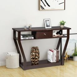 47 in. Coffee Rectangle Wood Modern Console Table with Drawer and Shelf by Boyel Living -MODWAY store coffee boyel living console tables hysn 60291cf 31 1000