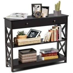 39 in. Coffee Rectangle Wood Console Table with Drawer and Storage Shelves by Boyel Living -MODWAY store coffee boyel living console tables hysn 66090cf 44 1000