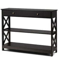 39 in. Coffee Rectangle Wood Console Table with Drawer and Storage Shelves by Boyel Living
