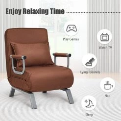 23.5 in. x 31 in. Coffee Linen Folding Convertible Full Sofa Bed Armchair Lounge Couch with Pillow by Boyel Living -MODWAY store coffee boyel living sofa beds wf hw66326cf 44 1000