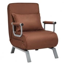 23.5 in. x 31 in. Coffee Linen Folding Convertible Full Sofa Bed Armchair Lounge Couch with Pillow by Boyel Living