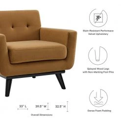 Engage Performance Velvet Armchair in Cognac by MODWAY -MODWAY store cognac modway accent chairs eei 5598 cog 1f 1000
