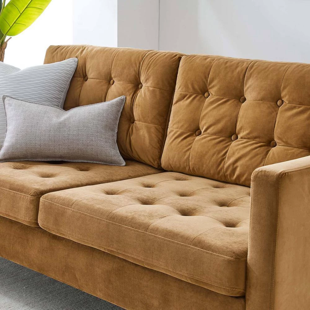 Exalt 75 in. Wide Tufted Squared Arm Performance Velvet Modern Straight Sofa in Cognac by MODWAY 11 Exalt 75 in. Wide Tufted Squared Arm Performance Velvet Modern Straight Sofa in Cognac by MODWAY - Image 9