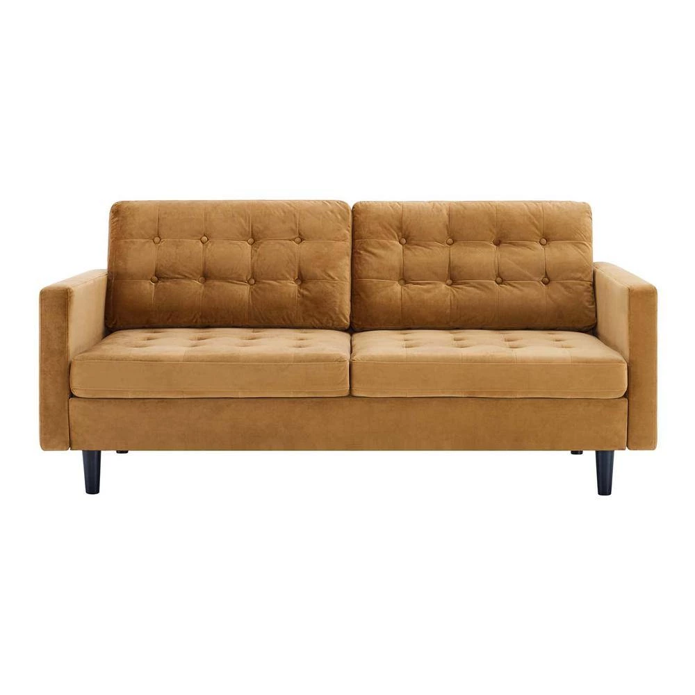 Exalt 75 in. Wide Tufted Squared Arm Performance Velvet Modern Straight Sofa in Cognac by MODWAY 7 Exalt 75 in. Wide Tufted Squared Arm Performance Velvet Modern Straight Sofa in Cognac by MODWAY - Image 5
