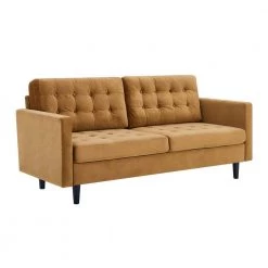 Exalt 75 in. Wide Tufted Squared Arm Performance Velvet Modern Straight Sofa in Cognac by MODWAY