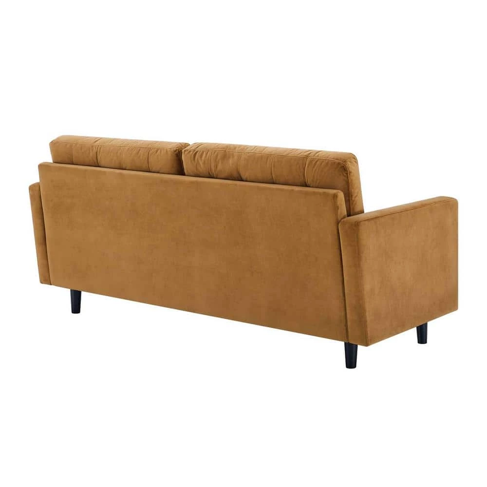 Exalt 75 in. Wide Tufted Squared Arm Performance Velvet Modern Straight Sofa in Cognac by MODWAY 5 Exalt 75 in. Wide Tufted Squared Arm Performance Velvet Modern Straight Sofa in Cognac by MODWAY - Image 3