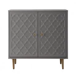 2-Door Gray Pattern High Gloss with Ready to Assemble Brushed Golden Leg Accent Cabinet by Boyel Living