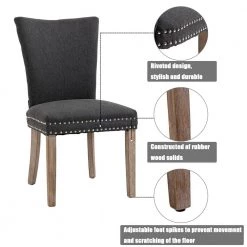 40 in. Classic Dark Gray Linen Fabric Nailhead Tufted Parsons Chair Dining Chair with Solid Wood Legs (Set of 2/ BX-Box) by Boyel Living -MODWAY store dark gray boyel living dining chairs bl ys0k23 1f 1000