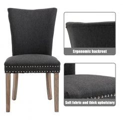 40 in. Classic Dark Gray Linen Fabric Nailhead Tufted Parsons Chair Dining Chair with Solid Wood Legs (Set of 2/ BX-Box) by Boyel Living -MODWAY store dark gray boyel living dining chairs bl ys0k23 44 1000