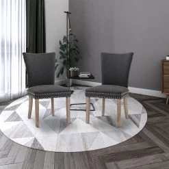 40 in. Classic Dark Gray Linen Fabric Nailhead Tufted Parsons Chair Dining Chair with Solid Wood Legs (Set of 2/ BX-Box) by Boyel Living -MODWAY store dark gray boyel living dining chairs bl ys0k23 fa 1000