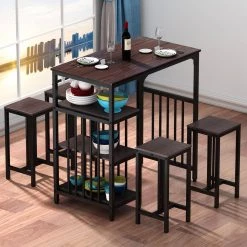 5-Piece Espresso Counter Height Dining Set with 3-Tier Storage Shelf for Kitchen and Dining Room by Boyel Living -MODWAY store espresso boyel living dining room sets tm wf195376aap e1 1000
