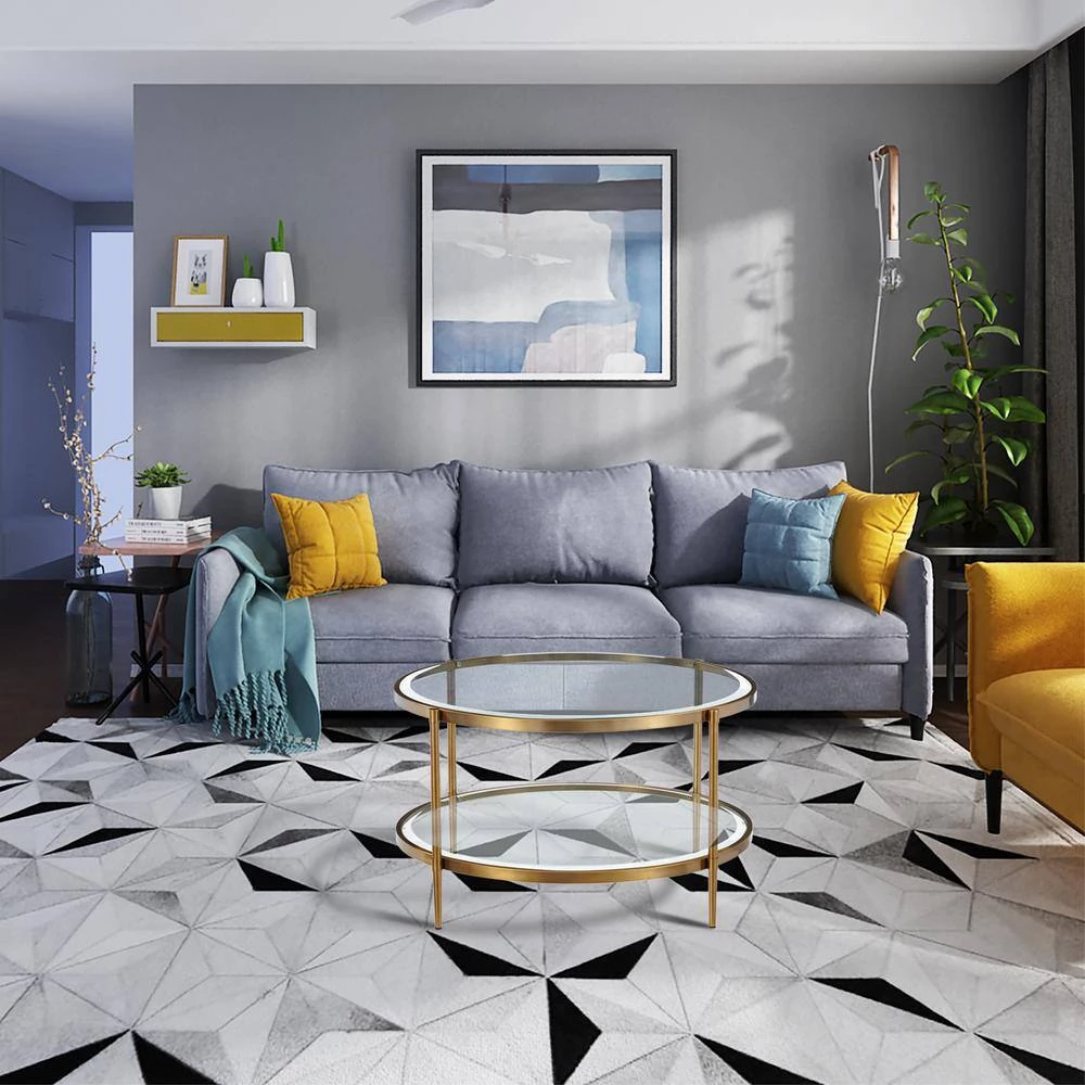 32 in. Clear/Gold Medium Round Glass Coffee Table with Storage Shelf by Boyel Living 10 32 in. Clear/Gold Medium Round Glass Coffee Table with Storage Shelf by Boyel Living - Image 8