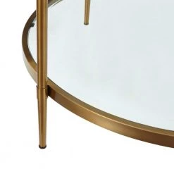 32 in. Clear/Gold Medium Round Glass Coffee Table with Storage Shelf by Boyel Living 13 32 in. Clear/Gold Medium Round Glass Coffee Table with Storage Shelf by Boyel Living -MODWAY store gold boyel living coffee tables ct 1353r 4f 1000