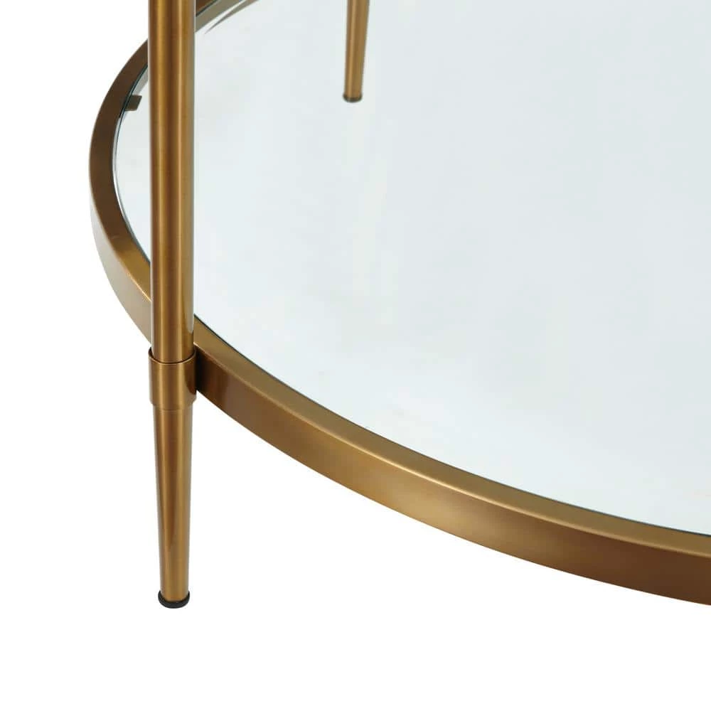 32 in. Clear/Gold Medium Round Glass Coffee Table with Storage Shelf by Boyel Living 6 32 in. Clear/Gold Medium Round Glass Coffee Table with Storage Shelf by Boyel Living - Image 4