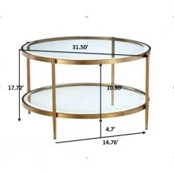 32 in. Clear/Gold Medium Round Glass Coffee Table with Storage Shelf by Boyel Living 16 32 in. Clear/Gold Medium Round Glass Coffee Table with Storage Shelf by Boyel Living -MODWAY store gold boyel living coffee tables ct 1353r 76 1000