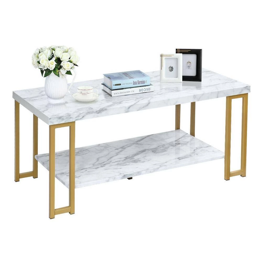 39.5 in. Gold Modern Coffee Table with Faux Marble Top by Boyel Living 7 39.5 in. Gold Modern Coffee Table with Faux Marble Top by Boyel Living - Image 5