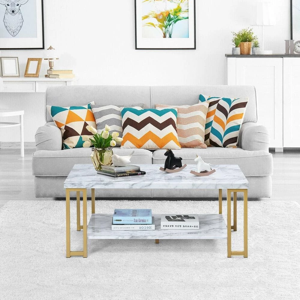 39.5 in. Gold Modern Coffee Table with Faux Marble Top by Boyel Living 9 39.5 in. Gold Modern Coffee Table with Faux Marble Top by Boyel Living - Image 7