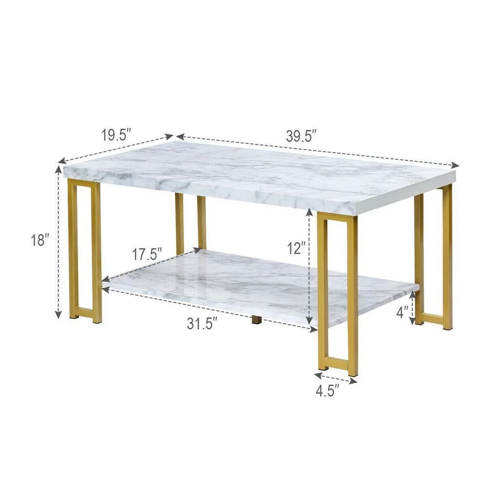 39.5 in. Gold Modern Coffee Table with Faux Marble Top by Boyel Living 8 39.5 in. Gold Modern Coffee Table with Faux Marble Top by Boyel Living - Image 6
