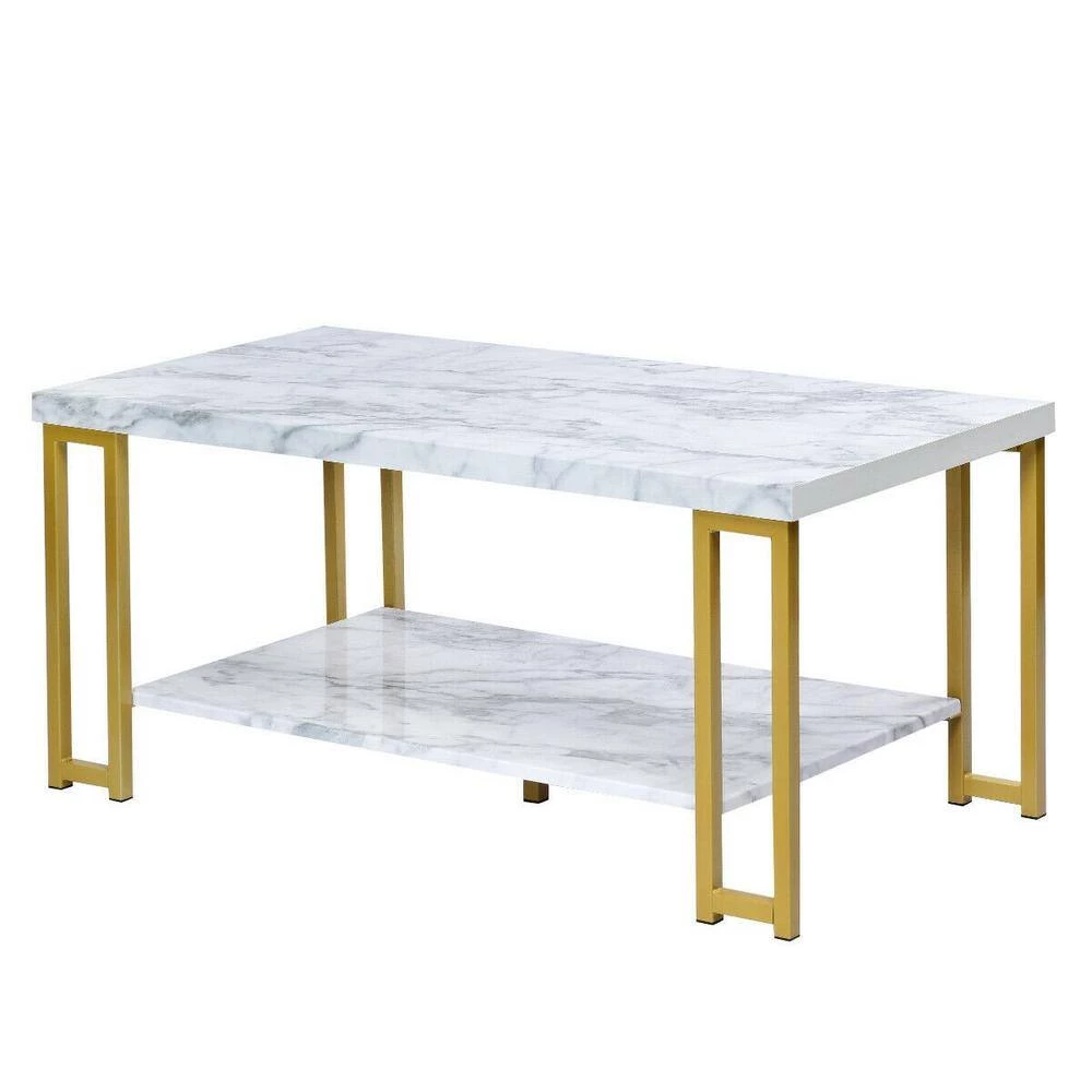 39.5 in. Gold Modern Coffee Table with Faux Marble Top by Boyel Living 6 39.5 in. Gold Modern Coffee Table with Faux Marble Top by Boyel Living - Image 4