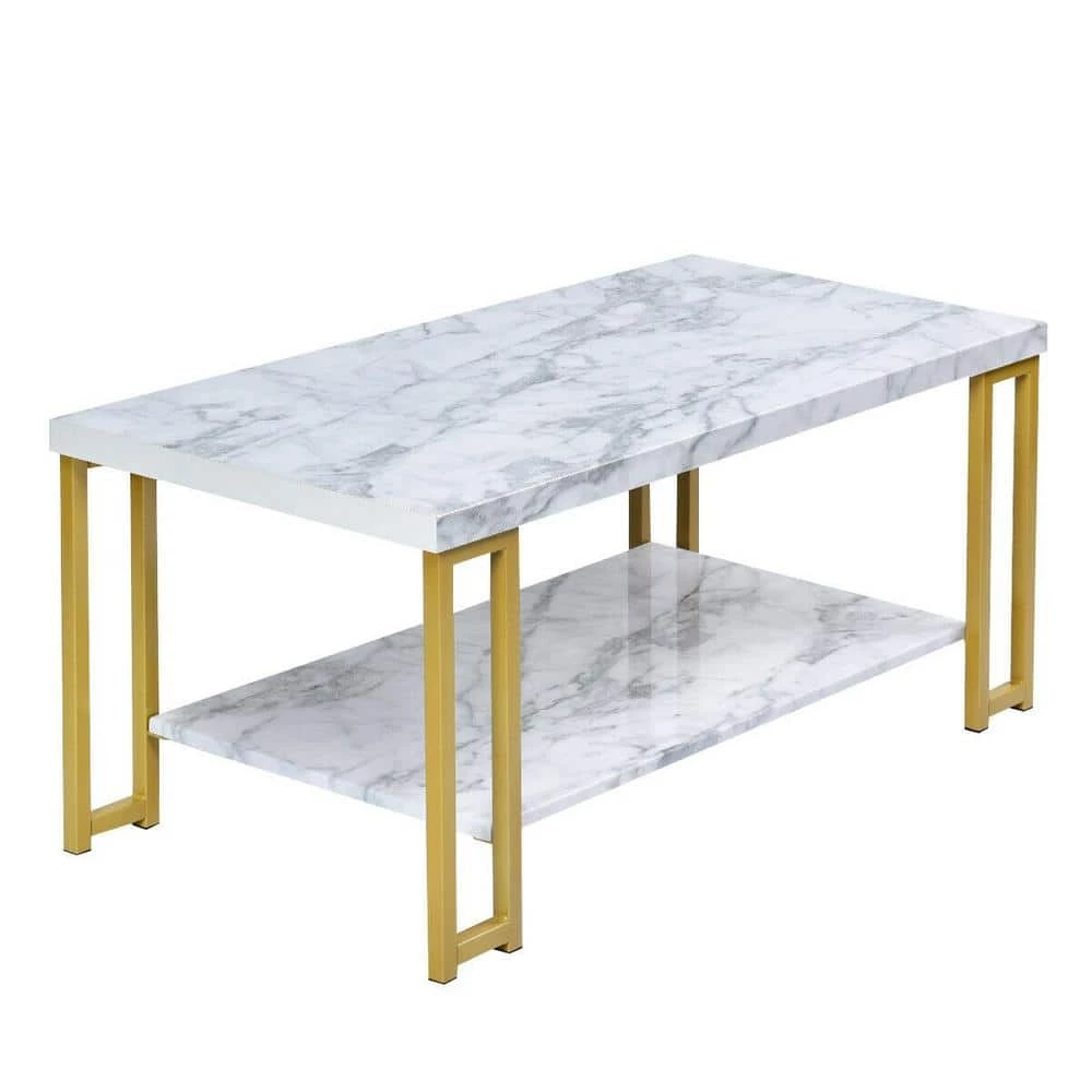 39.5 in. Gold Modern Coffee Table with Faux Marble Top by Boyel Living 3 39.5 in. Gold Modern Coffee Table with Faux Marble Top by Boyel Living