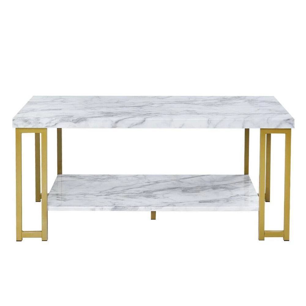 39.5 in. Gold Modern Coffee Table with Faux Marble Top by Boyel Living 5 39.5 in. Gold Modern Coffee Table with Faux Marble Top by Boyel Living - Image 3