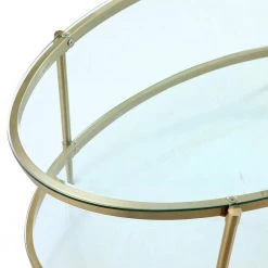 47 in. Gold Large Oval Glass Coffee Table with Storage Shelf by Boyel Living -MODWAY store gold boyel living coffee tables wf ct 1353c 1f 1000