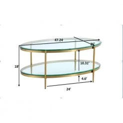 47 in. Gold Large Oval Glass Coffee Table with Storage Shelf by Boyel Living -MODWAY store gold boyel living coffee tables wf ct 1353c 4f 1000