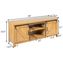 58 in. Golden TV Stand Fits TVs Up to 60 in with Cabinet Sliding Barn Door by Boyel Living -MODWAY store golden boyel living tv stands hysn 61826oa 1f 1000