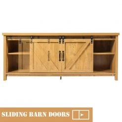 58 in. Golden TV Stand Fits TVs Up to 60 in with Cabinet Sliding Barn Door by Boyel Living -MODWAY store golden boyel living tv stands hysn 61826oa 4f 1000