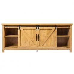 58 in. Golden TV Stand Fits TVs Up to 60 in with Cabinet Sliding Barn Door by Boyel Living