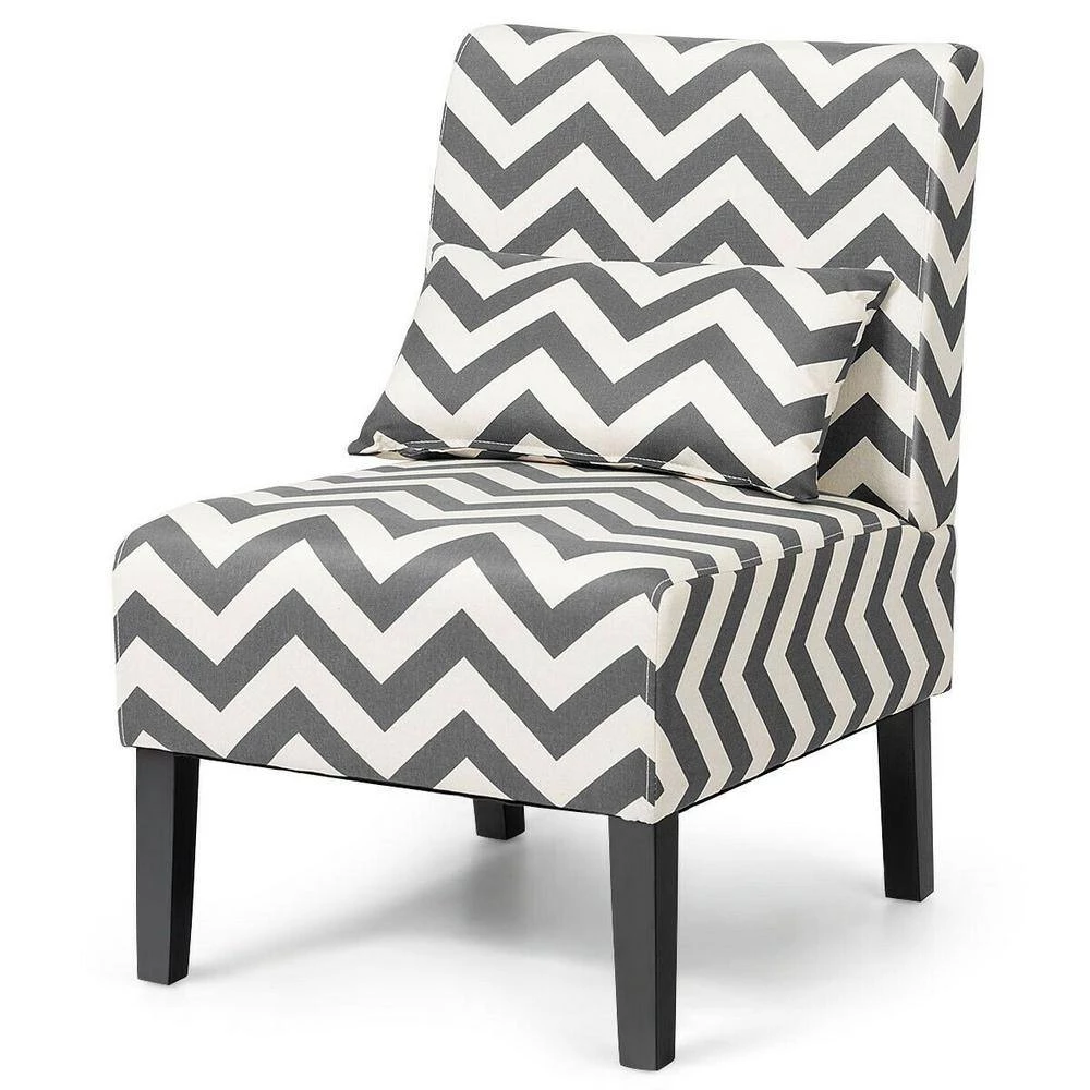 Gray and Beige Stripe Accent Chair with Lumbar Pillow by Boyel Living 6 Gray and Beige Stripe Accent Chair with Lumbar Pillow by Boyel Living - Image 4
